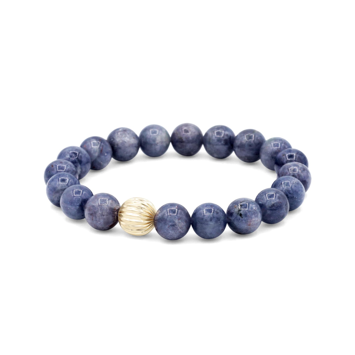 Iolite bracelet with 10mm beads from Earthly Abundance, featuring deep blue and violet gemstone stones in a stylish design.