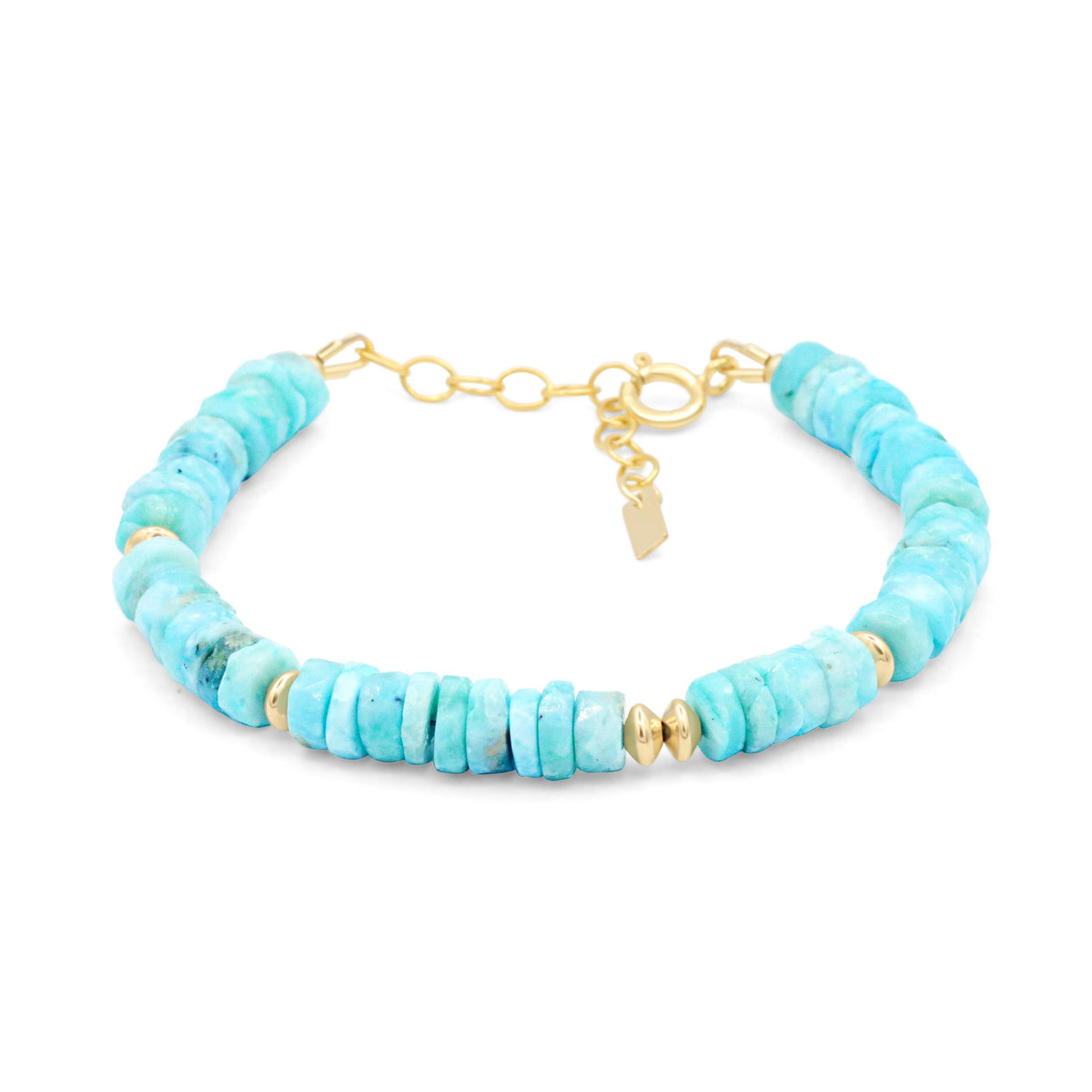 Larimar Heishi bracelet with 14K gold-filled accents, natural blue gemstone beads, and handcrafted design from Earthly Abundance.