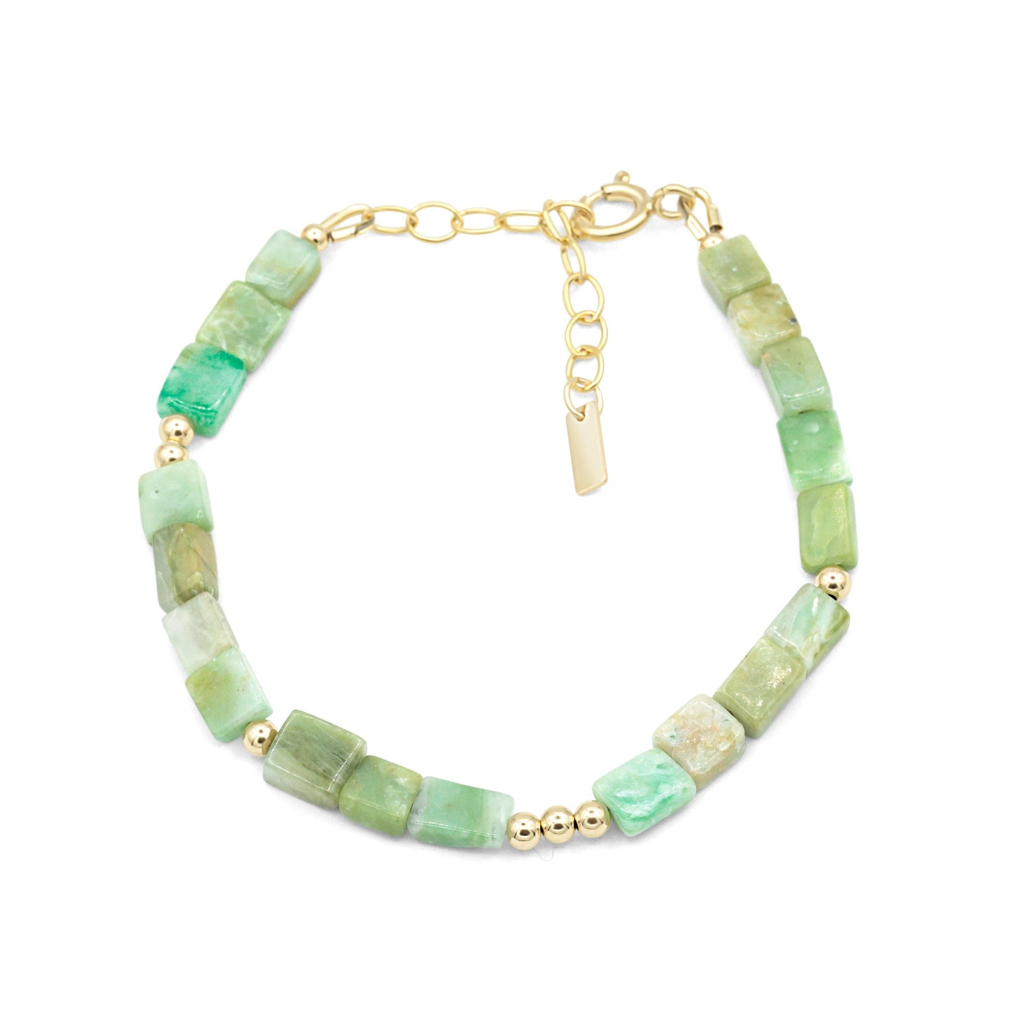 Square cut Peruvian Opal bracelet with 14K gold-filled chain, featuring vibrant orange gemstones and elegant design.