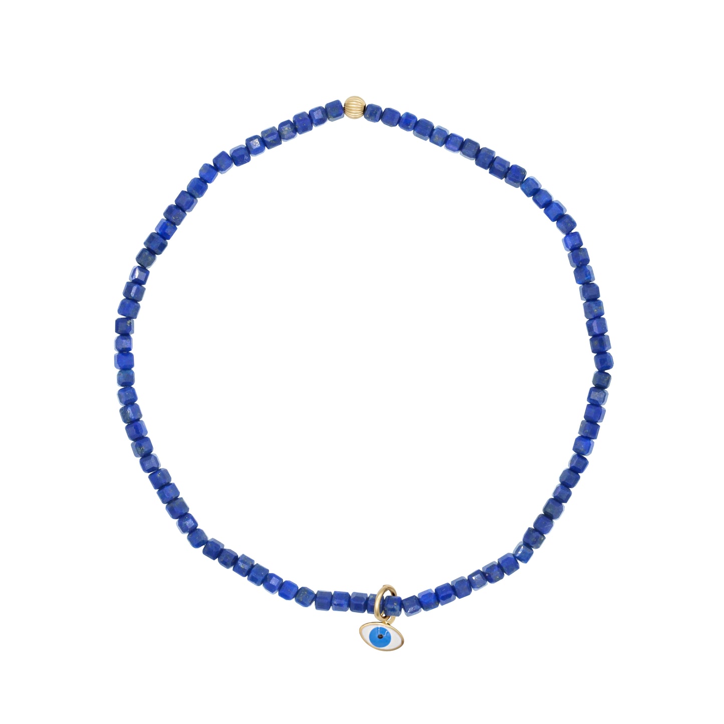 Lapis Lazuli Evil Eye pendant in 14K gold from Earthly Abundance, featuring vibrant blue lapis with protective evil eye design.