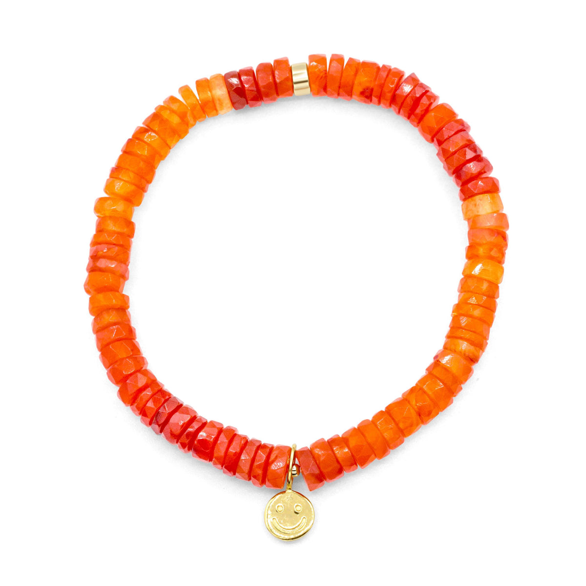 Genuine Carnelian Smiley pendant in 14K gold from Earthly Abundance, showcasing a vibrant orange gemstone pendant.