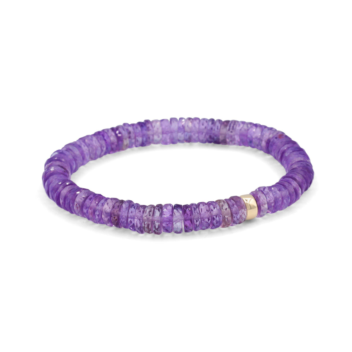 Earthly Abundance Amethyst Heishi bracelet featuring small purple gemstone beads on an elastic band.