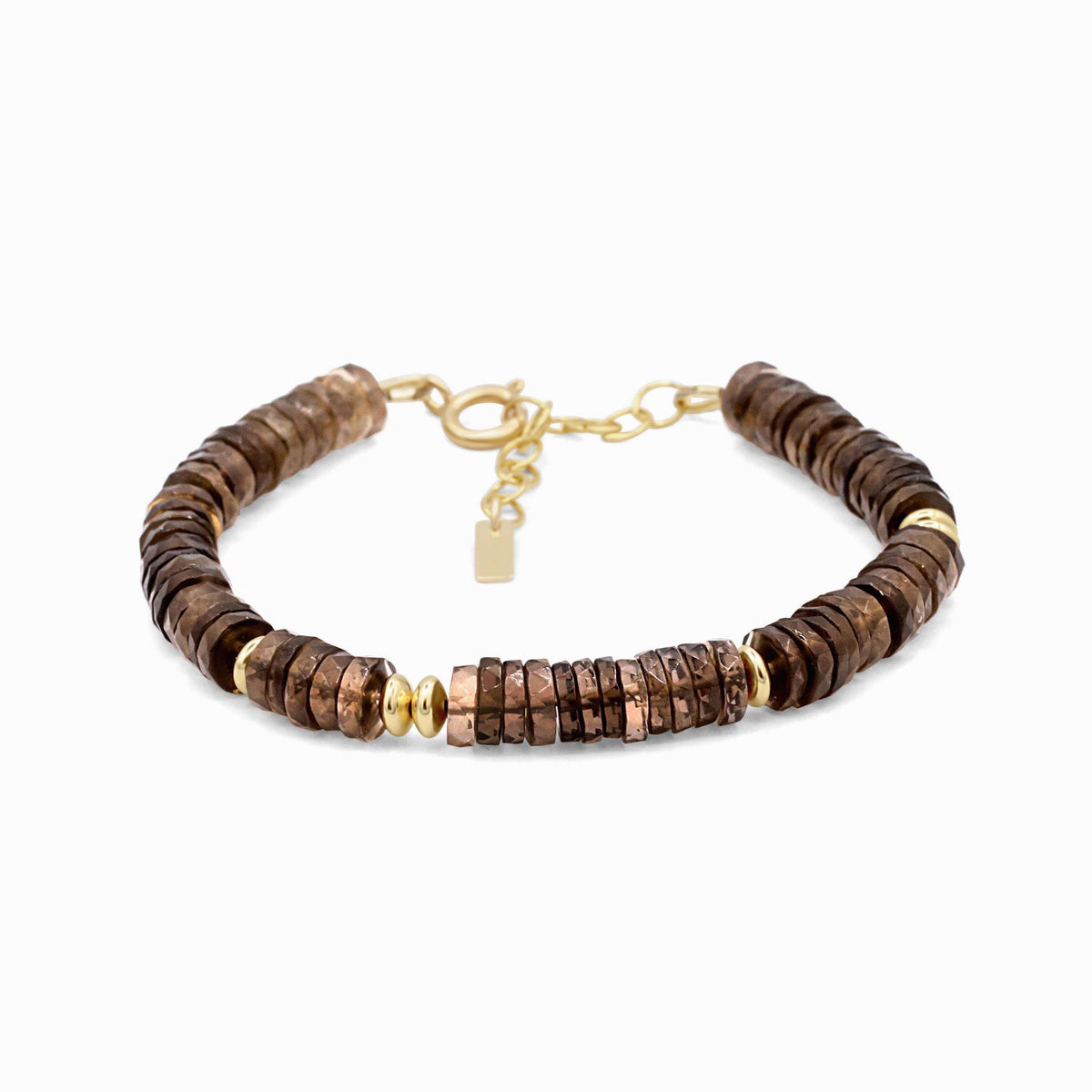 Smoky Quartz bracelet with polished beads from Earthly Abundance, showcasing natural stone details and elegant design.