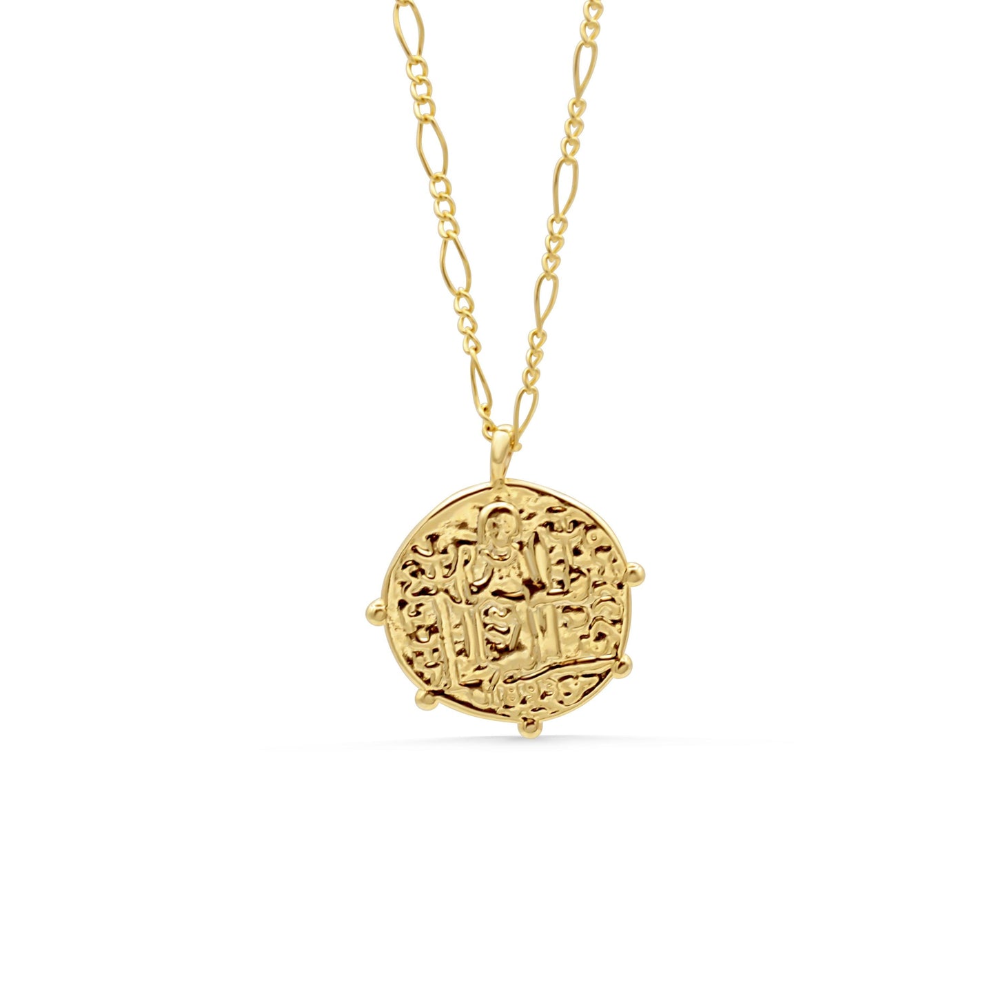 Greek style pendant necklace from Earthly Abundance featuring a detailed gold-toned pendant on a delicate chain.
