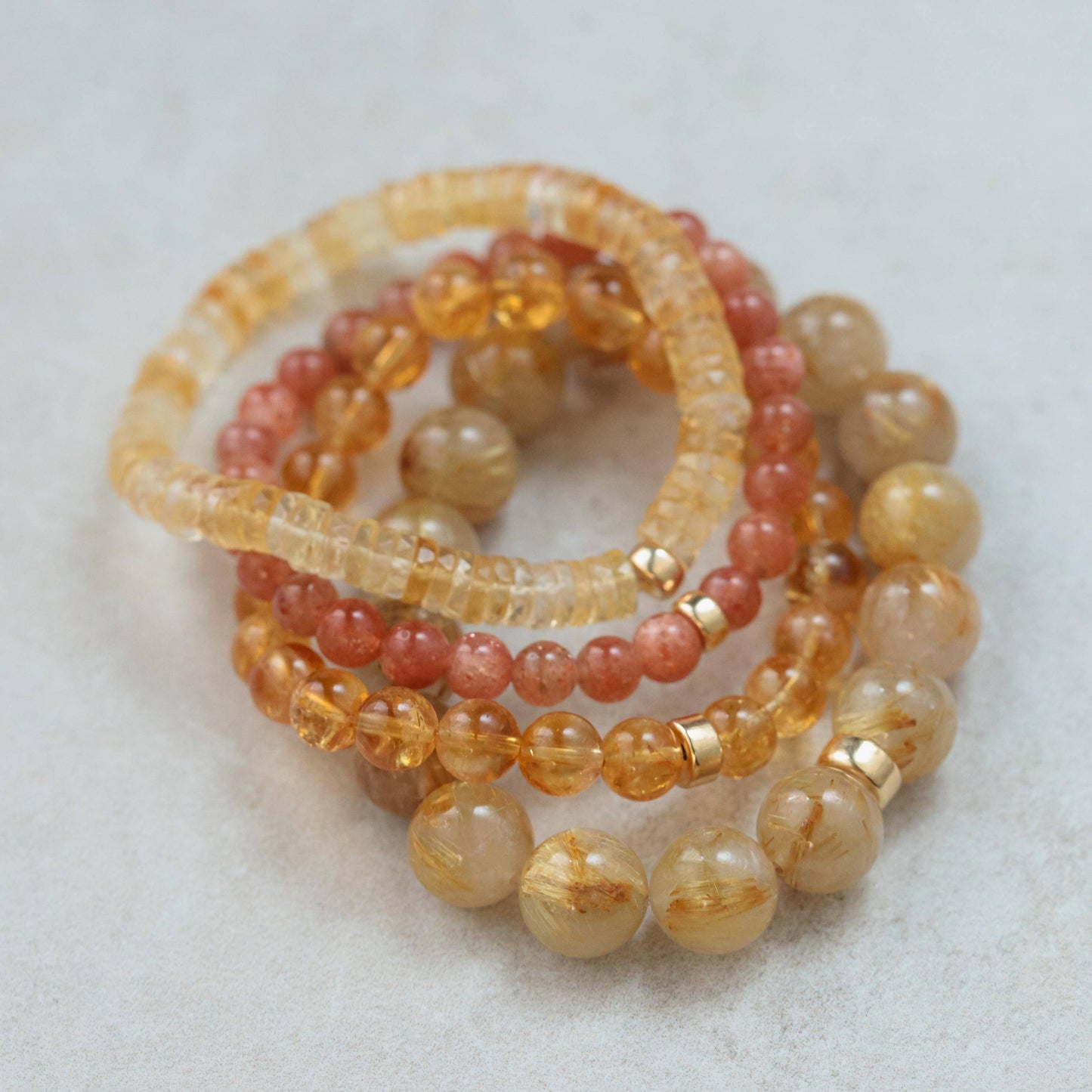 Citrine Heishi bracelet from Earthly Abundance featuring small, round amber-colored stone beads strung in a stylish design