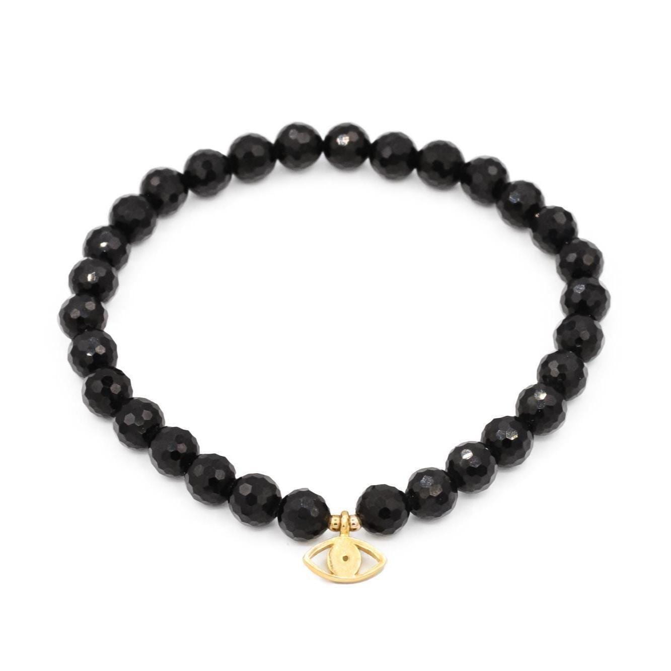 Black Tourmaline Evil Eye pendant from Earthly Abundance with protective evil eye charm and black gemstone bead.