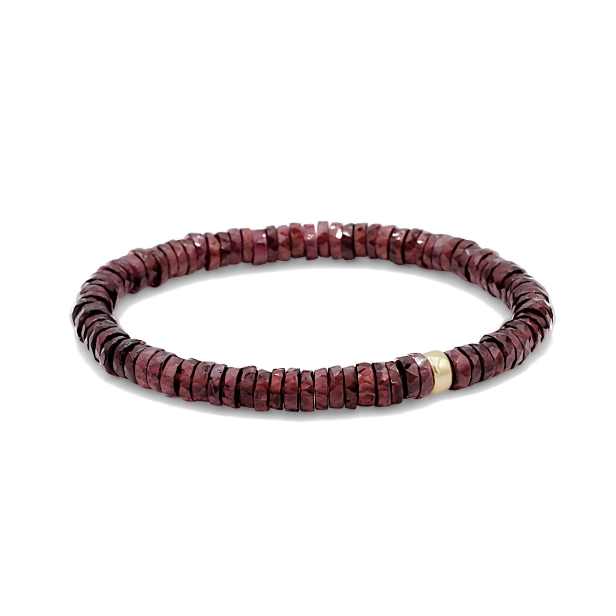 Earthly Abundance garnet Heishi bracelet with small red gemstone beads, natural boho style jewelry for women or men.
