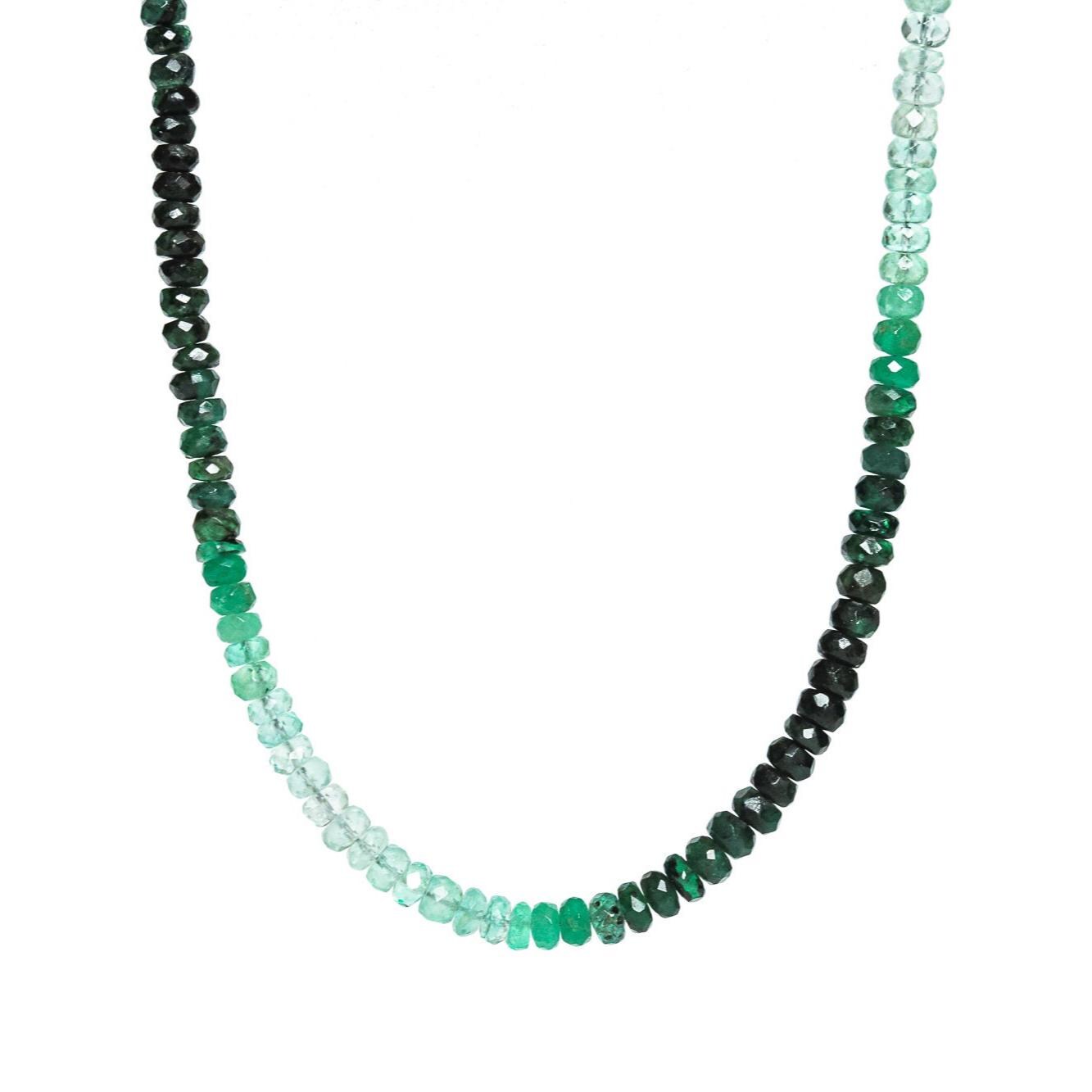 Emerald heart-shaped 14K gold carabiner necklace from Earthly Abundance, featuring a delicate chain and polished gemstone pendant.