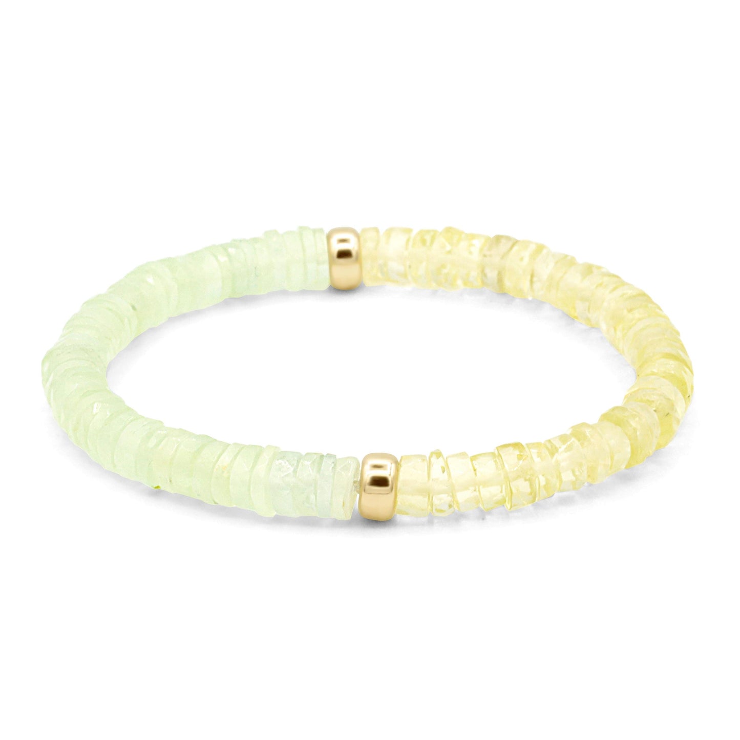 Prehnite and lemon quartz bracelet featuring polished gemstone beads, designed by Earthly Abundance.