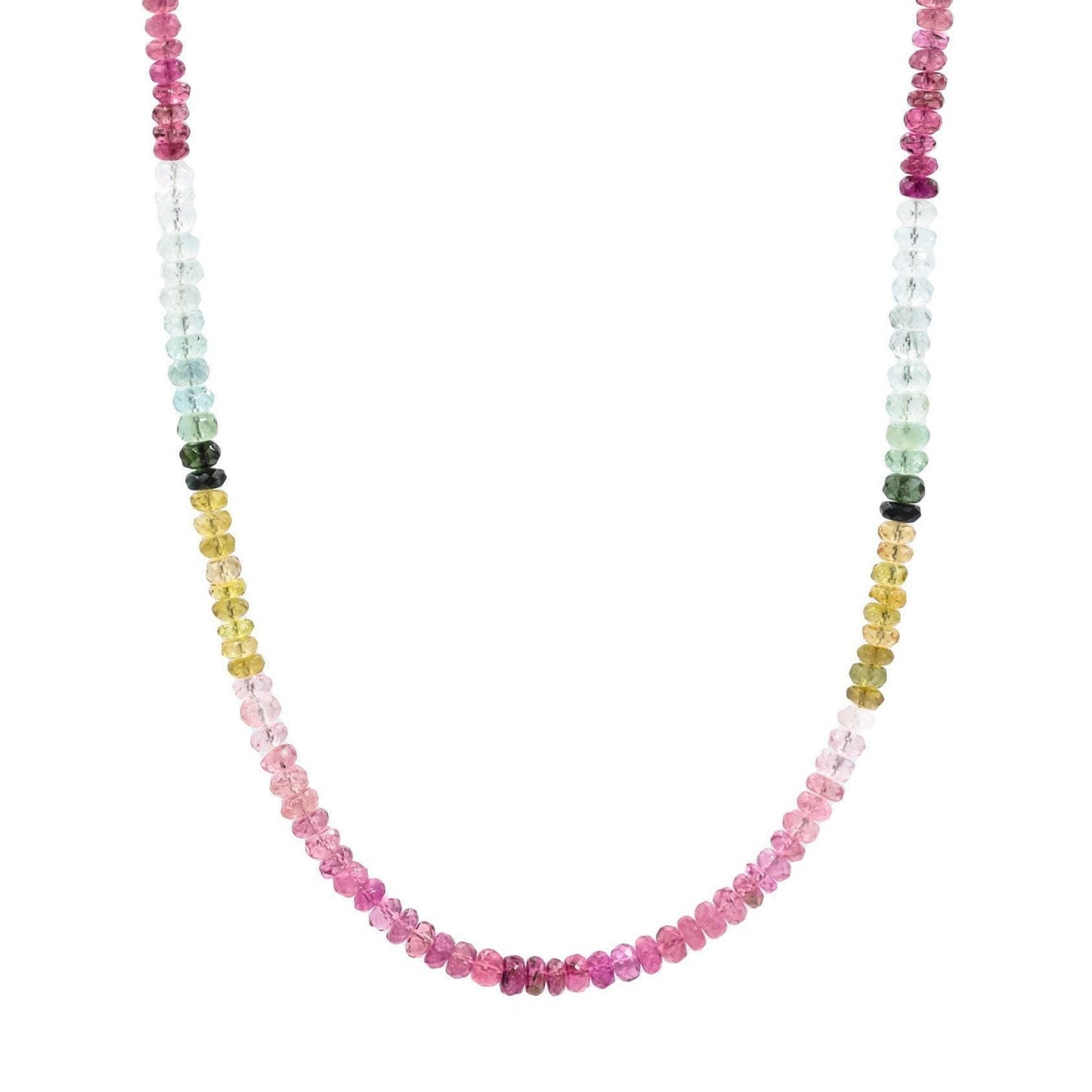 Earthly Abundance Wild Harmony mixed tourmaline necklace featuring colorful gemstone beads and a silver clasp.