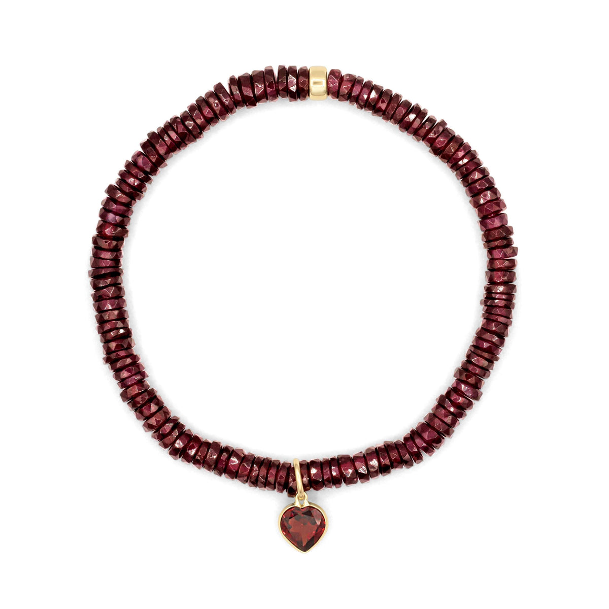 Garnet heart-shaped bracelet from Earthly Abundance featuring polished red garnet stones on a silver chain.