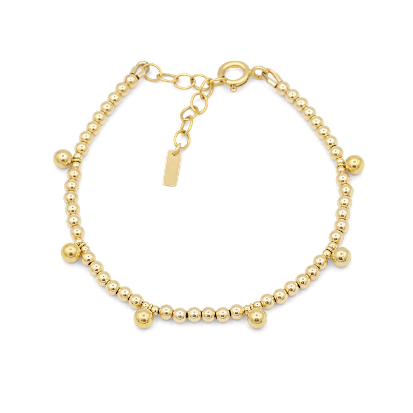 Gold filled beaded ball bracelet by Earthly Abundance featuring a row of shiny gold beads on a delicate chain.
