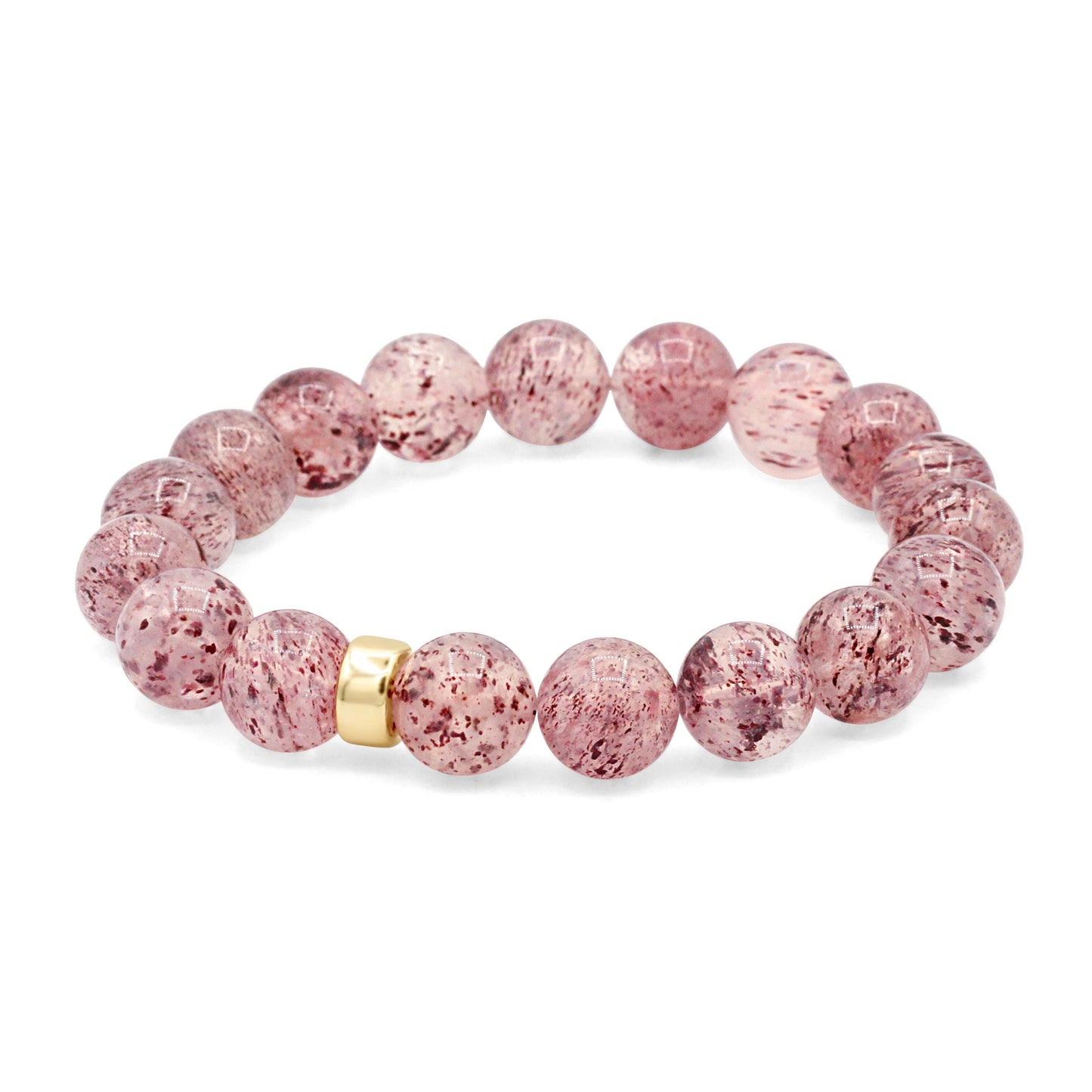 Strawberry quartz 10mm gemstone bead from Earthly Abundance featuring a vibrant pink hue and smooth round shape.