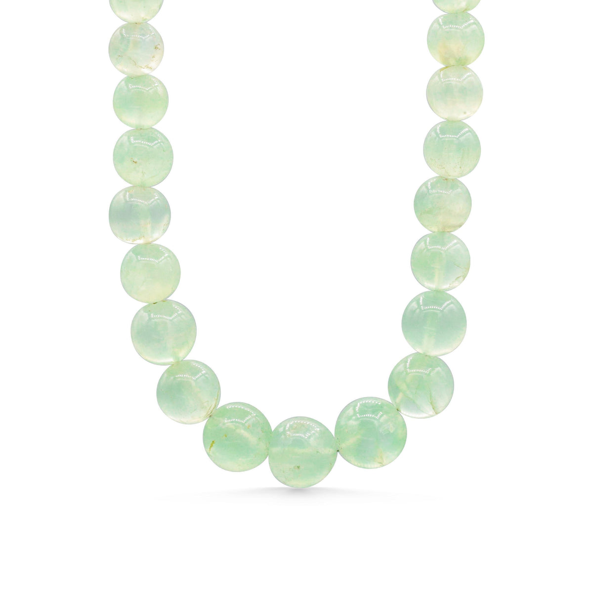 Prehnite Glow Necklace featuring a smooth green prehnite pendant on a silver chain, showcasing natural mineral beauty.