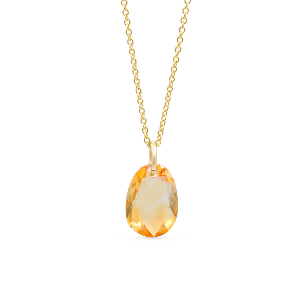 14K Citrine pendant from Earthly Abundance featuring a polished yellow gemstone on a delicate chain.