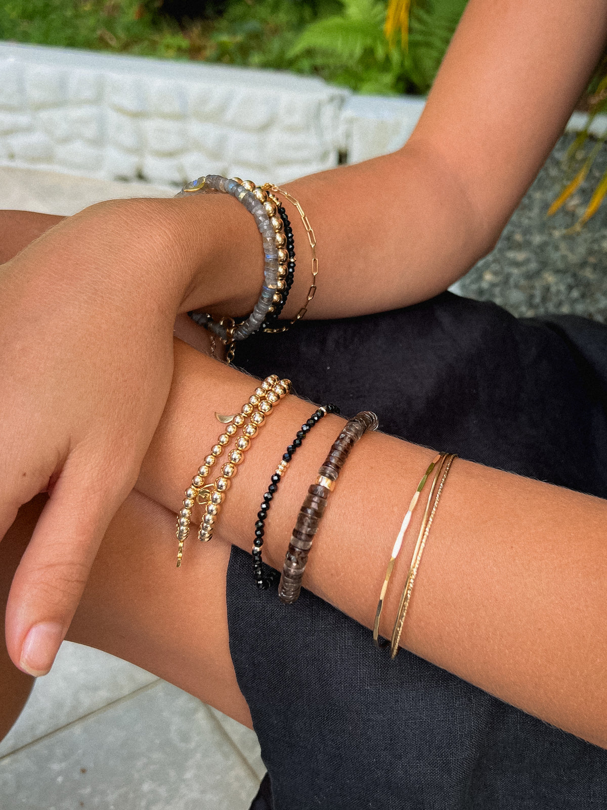 Smoky Quartz Heishi bracelet featuring smooth, round beads in earthy tones, crafted by Earthly Abundance.