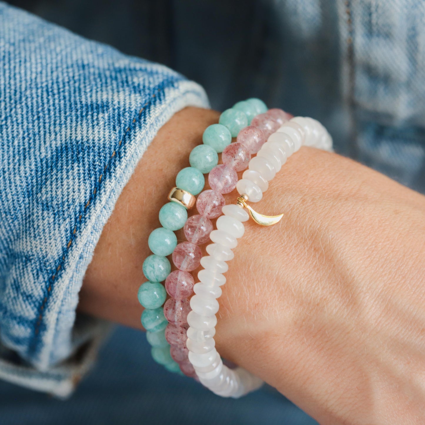 Brazilian Amazonite bracelet with 6mm beads from Earthly Abundance, featuring smooth, polished blue-green stones on an elastic band.