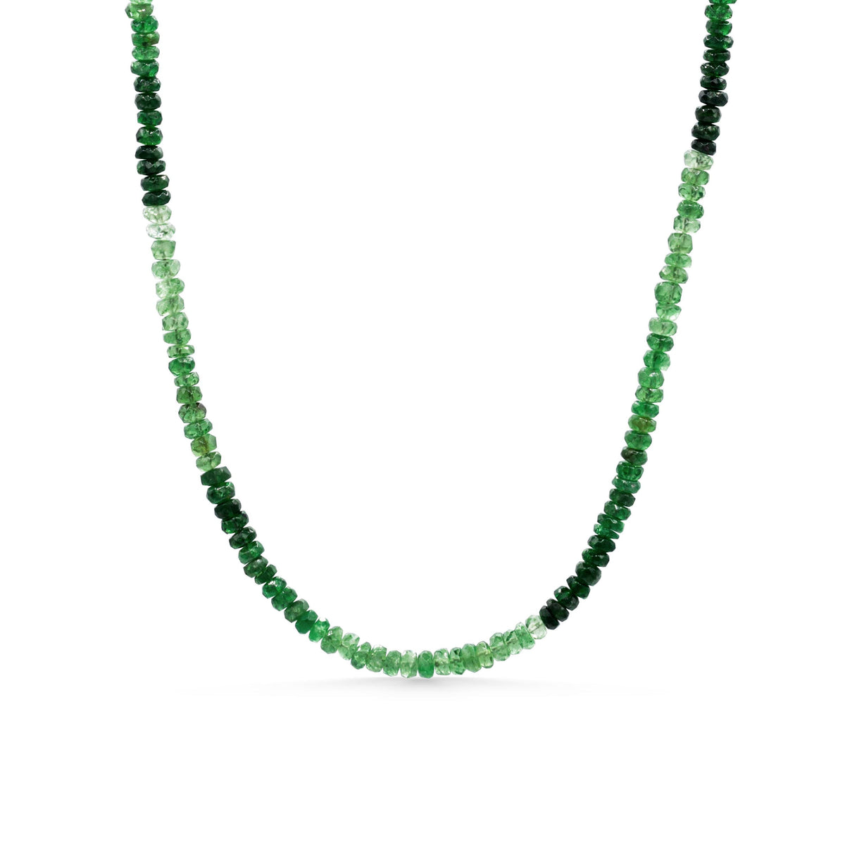 Tsavorite ombre necklace with vibrant green and yellow gemstones, featuring a delicate chain from Earthly Abundance.
