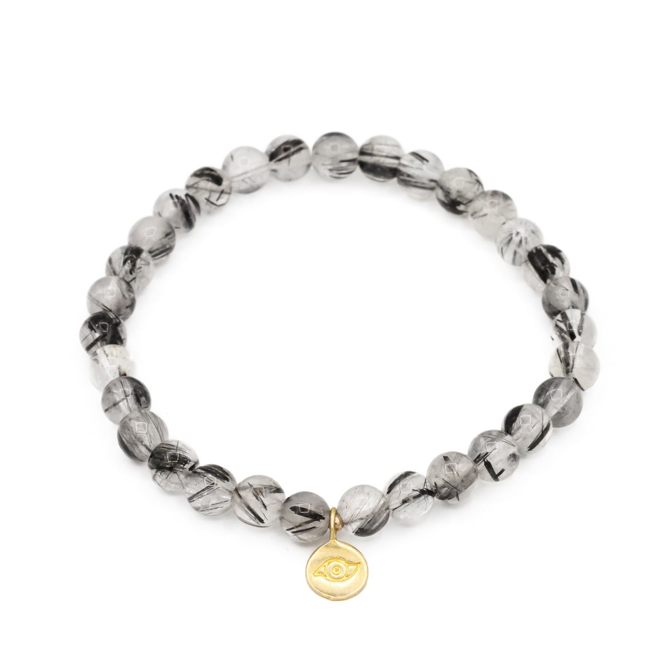 Black rutilated quartz with evil eye charm