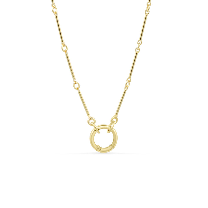 14K gold filled heart-shaped carabiner necklace with Earthly Abundance branding, showcasing a shiny gold finish and elegant design.