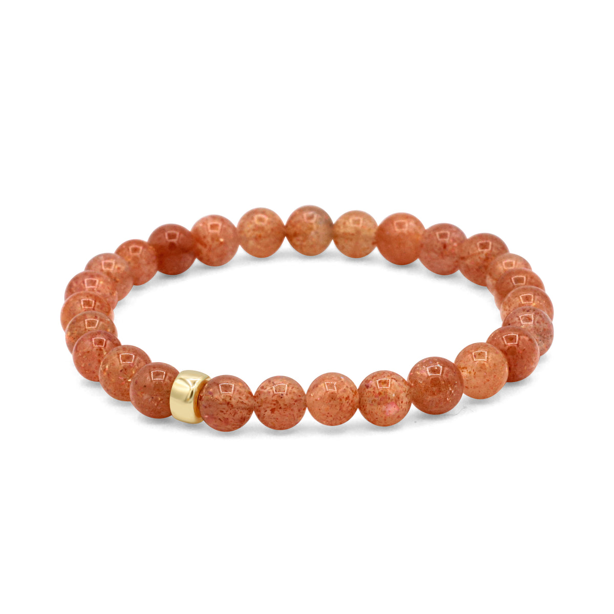 Earthly Abundance 6mm sunstone bracelet featuring polished round sunstone beads on a stretch cord.