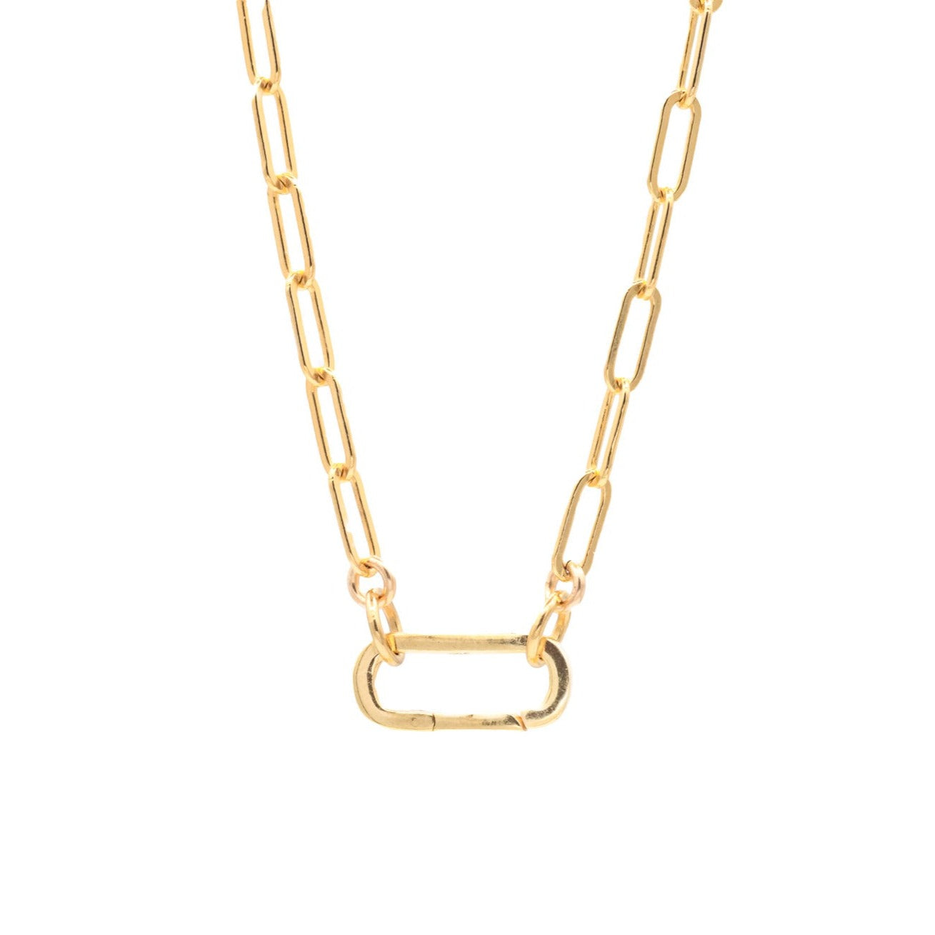 White topaz carabiner | 14k Gold Filled Paperclip Chain Necklace, gold filled carabiner necklace | gold necklace | paperclip chain jewelry