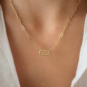 White topaz carabiner | 14k Gold Filled Paperclip Chain Necklace, gold filled carabiner necklace | gold necklace | paperclip chain jewelry