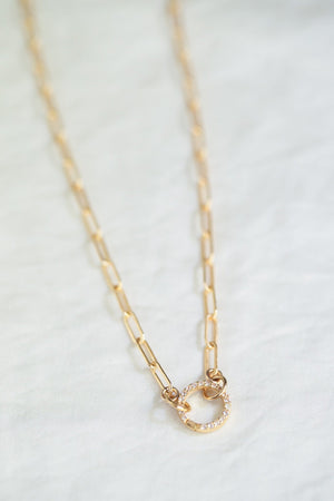 White topaz carabiner | 14k Gold Filled Paperclip Chain Necklace, gold filled carabiner necklace | gold necklace | paperclip chain jewelry
