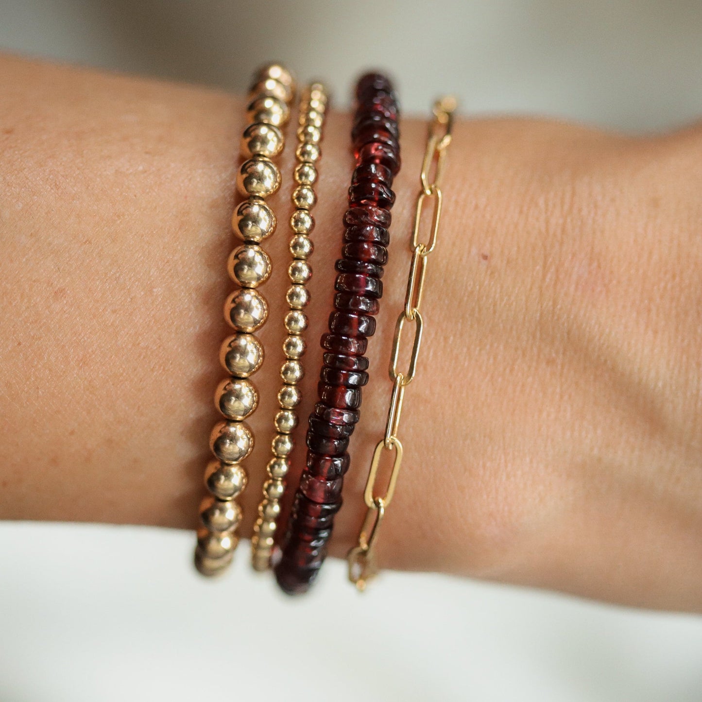 Garnet Carabiner Bracelet -14K