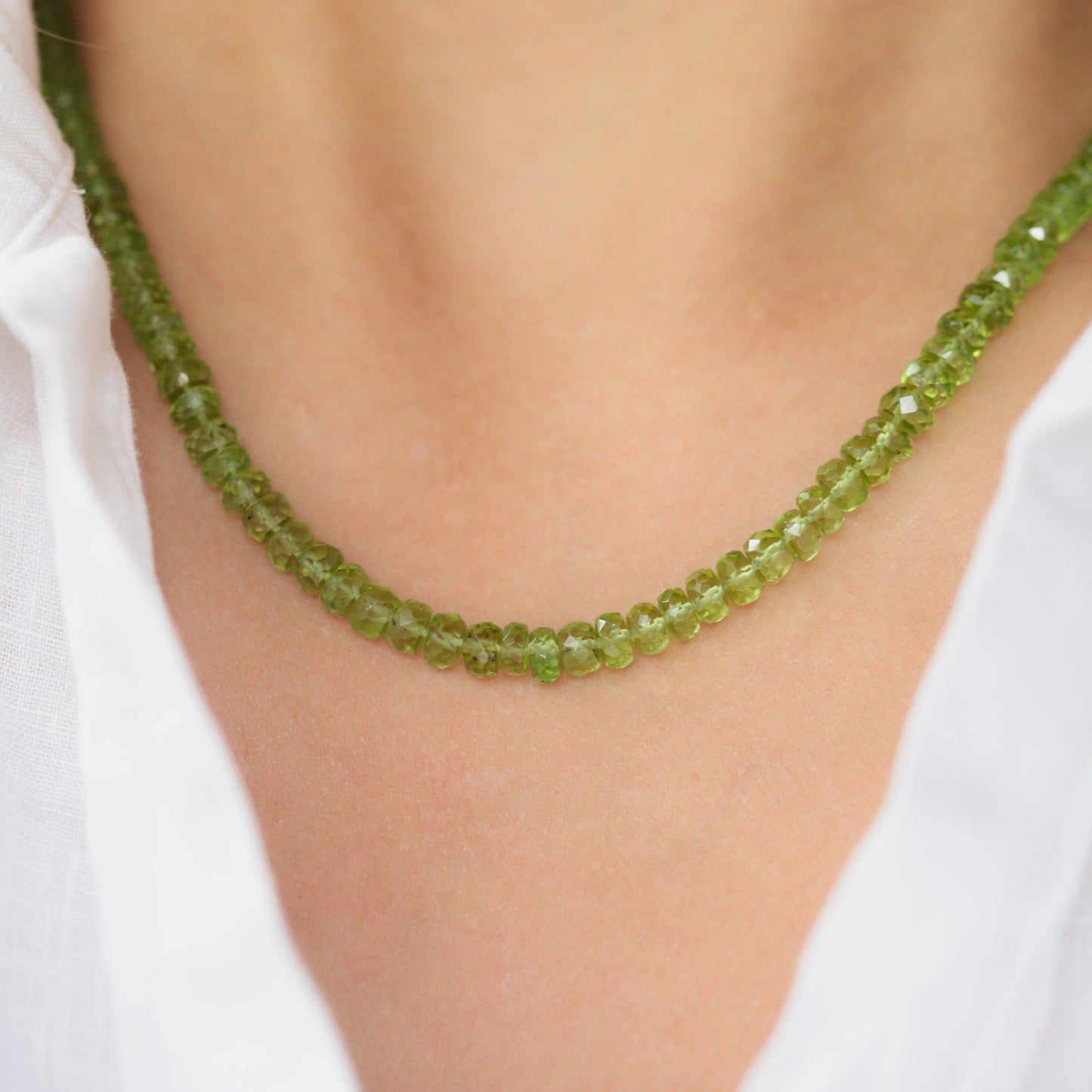 14K GOLD Peridot necklace - beaded peridot necklace - natural green gemstone -peridot jewelry - August birthstone - 16 year anniversary W