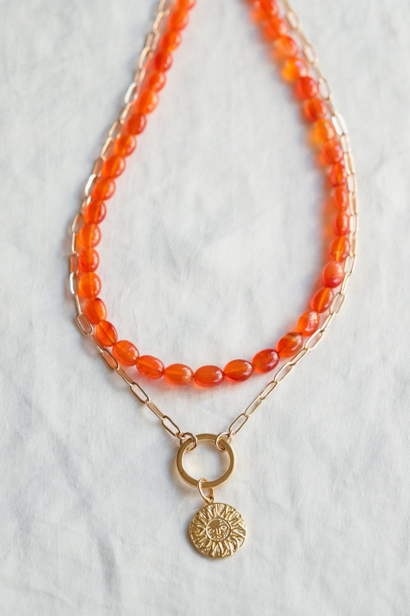 Carnelian Oval Necklace - 14K Gold Filled