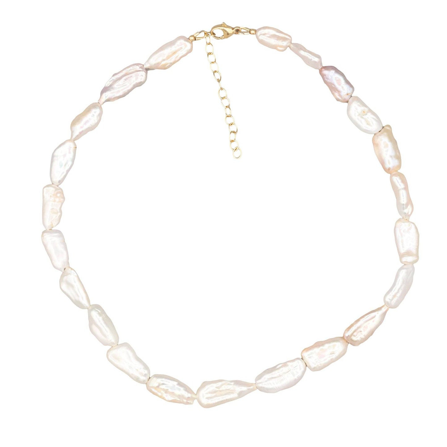 Earthly Abundance Keishi pearl necklace featuring lustrous white pearls on a delicate chain.
