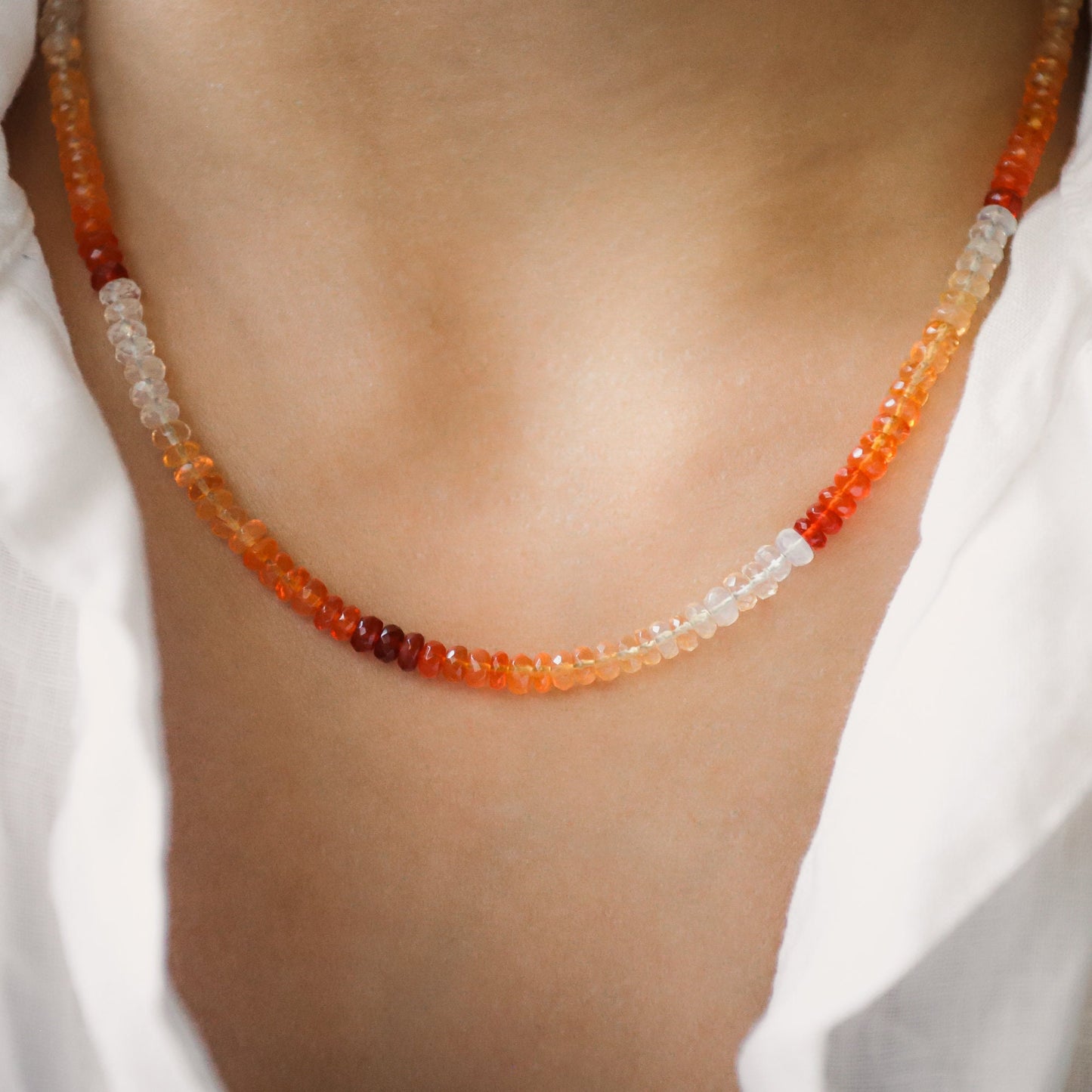 Mexican Fire Opal Necklace, orange and red fire opal beaded, genuine fire opal jewelry, natural opal necklace | orange opal necklace