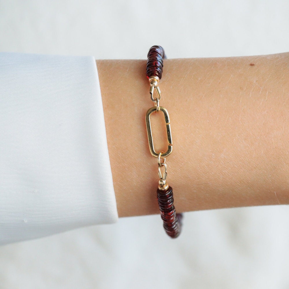 Garnet Carabiner Bracelet -14K