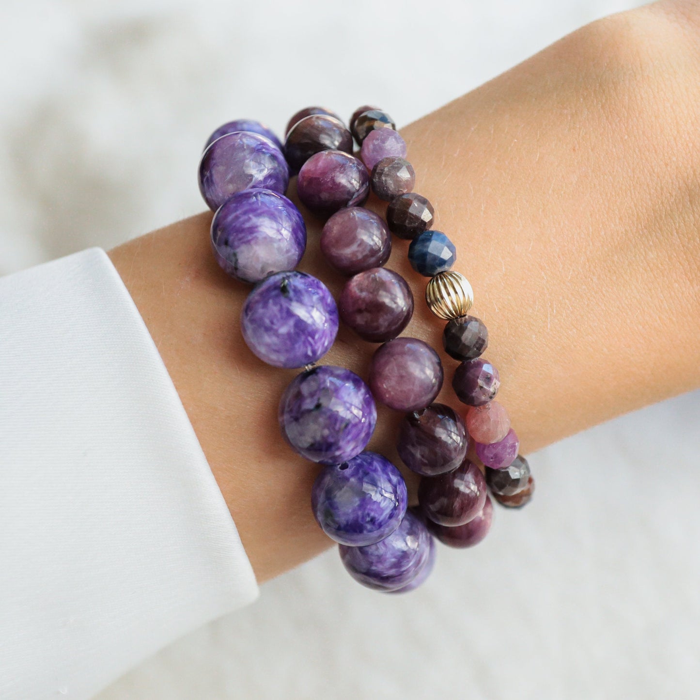 14K GOLD Lepidolite 9mm, AAAA+ Lepidolite Bracelet, AAAA+ Lepidolite Bracelet, Lepidolite Beaded, Lepidolite elastic | large Lepidolite