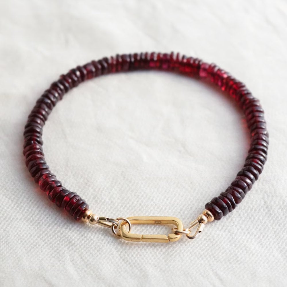 Garnet Carabiner Bracelet -14K