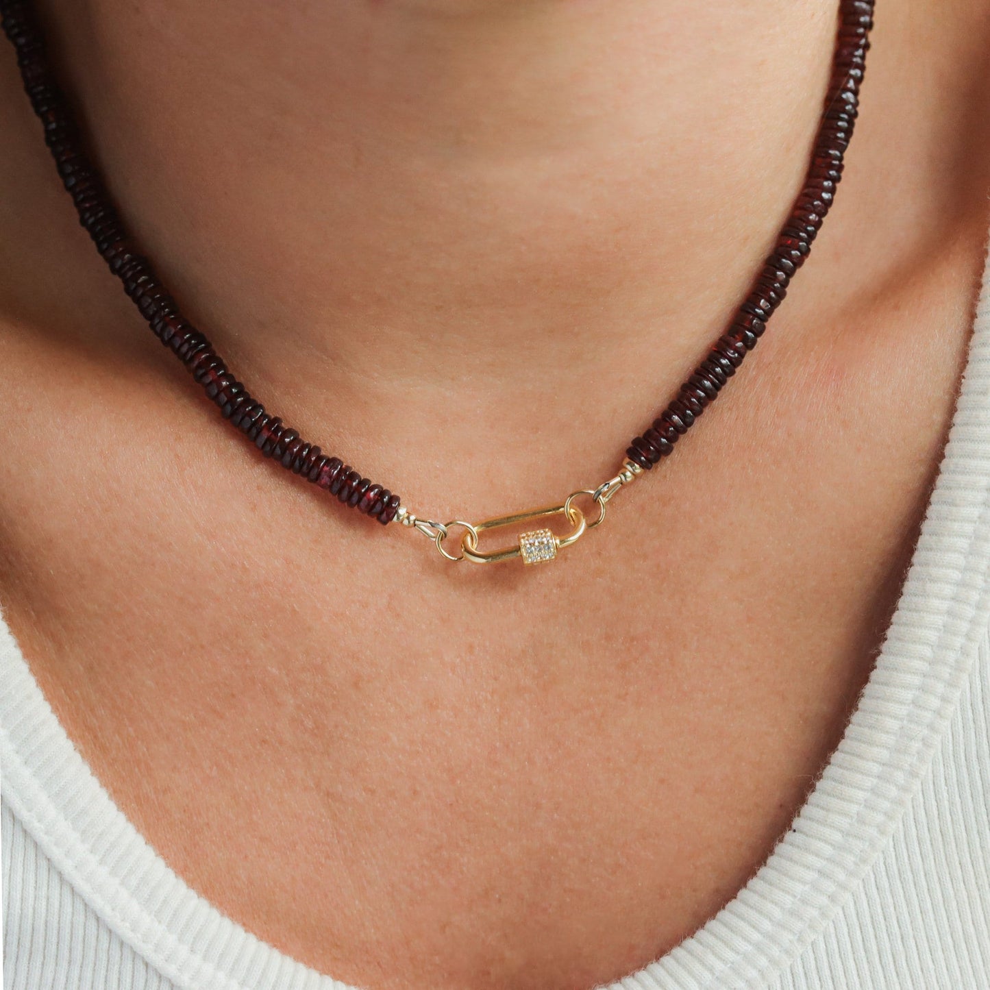 Garnet Beaded Necklace | Women's garnet necklace | Deep Red Garnet, Smooth rondel garnet, genuine garnet | January birthstone | garnet gift