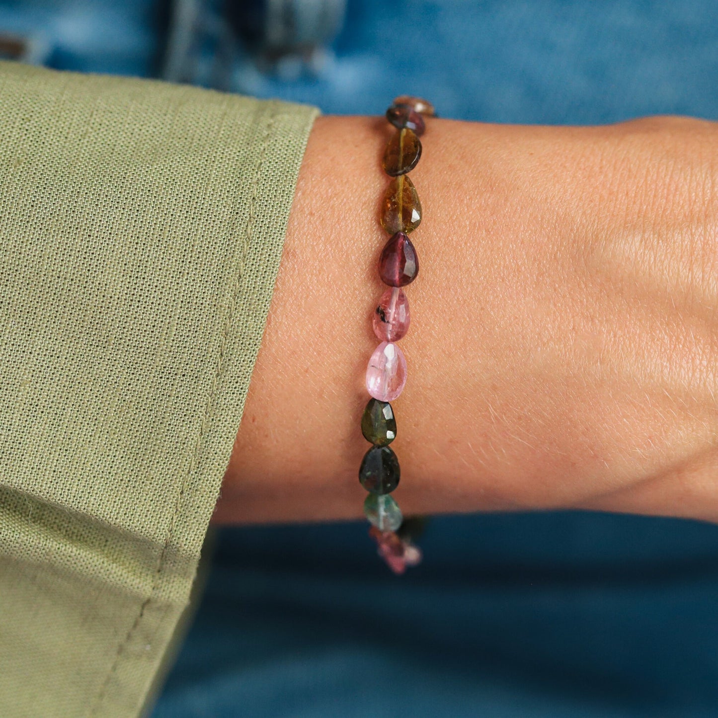 Mini Tourmaline bracelet | dainty tourmaline | faceted pear mixed tourmaline | 14k gold filled | gift for her | mixed multi