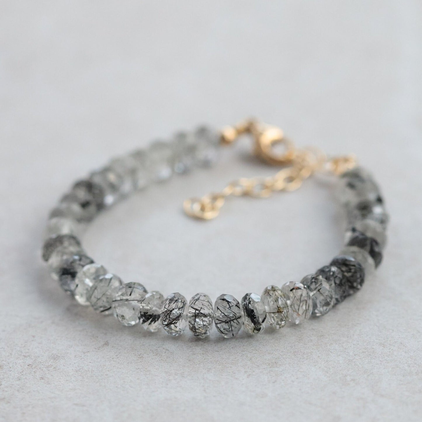 Black rutilated quartz adjustable bracelet