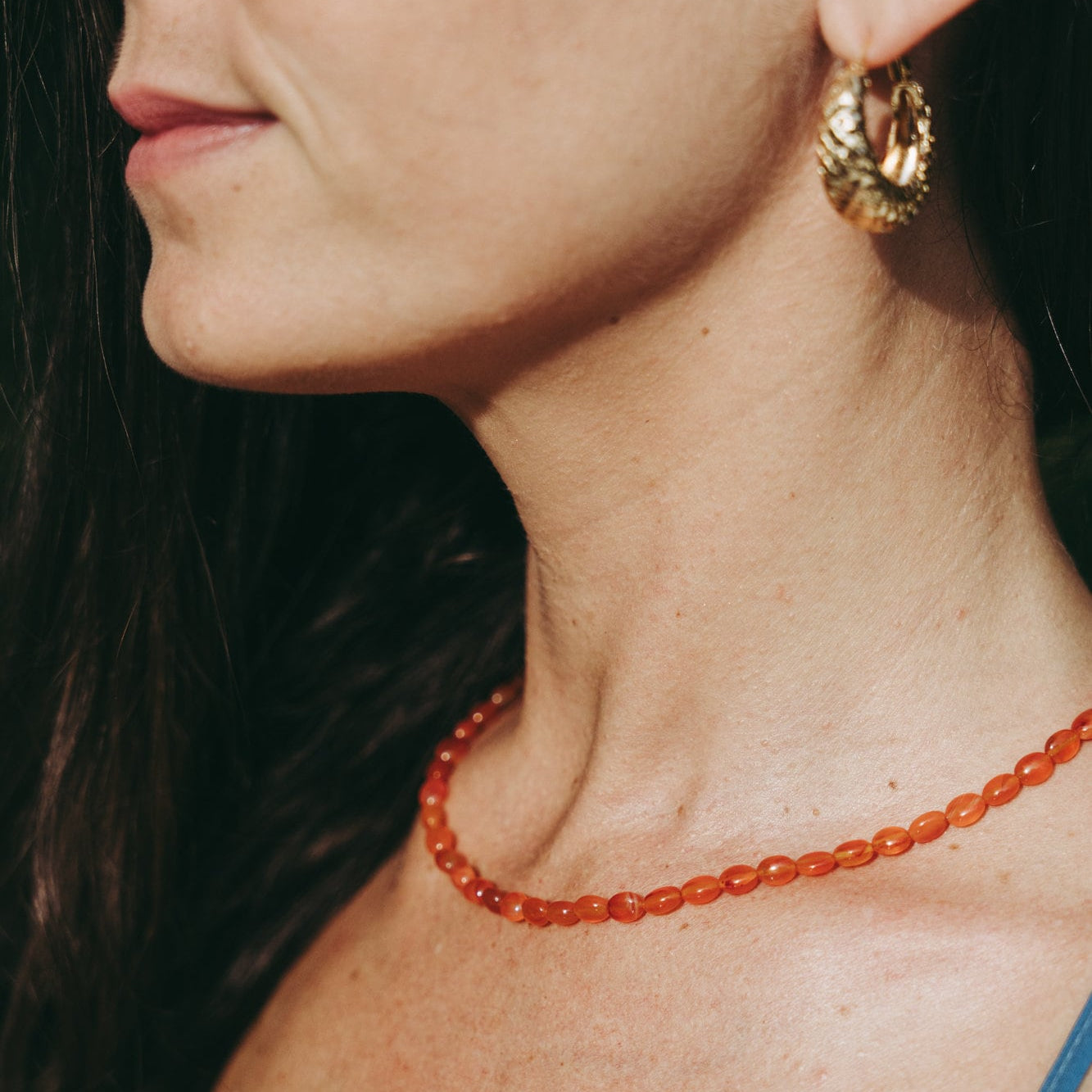 Carnelian Oval Necklace - 14K Gold Filled