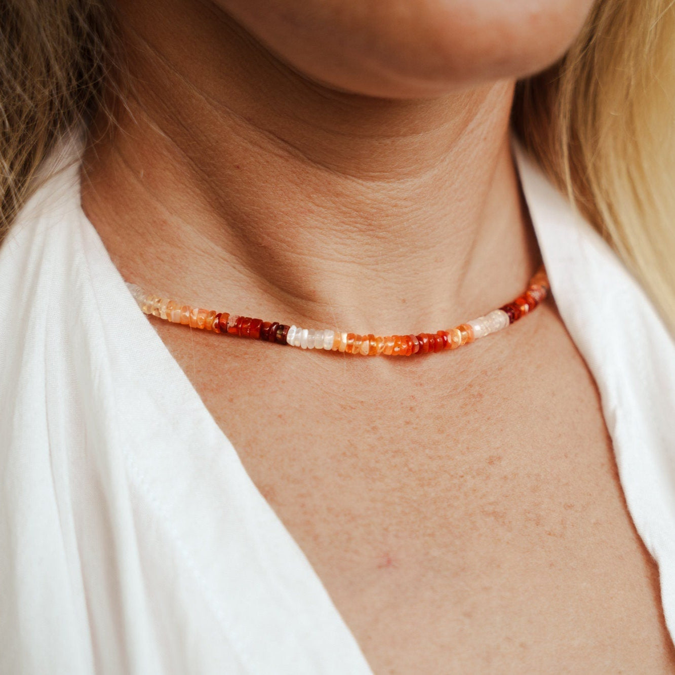 Mexican Fire Opal Necklace, orange and red fire opal beaded, genuine fire opal jewelry, natural opal necklace | orange opal necklace