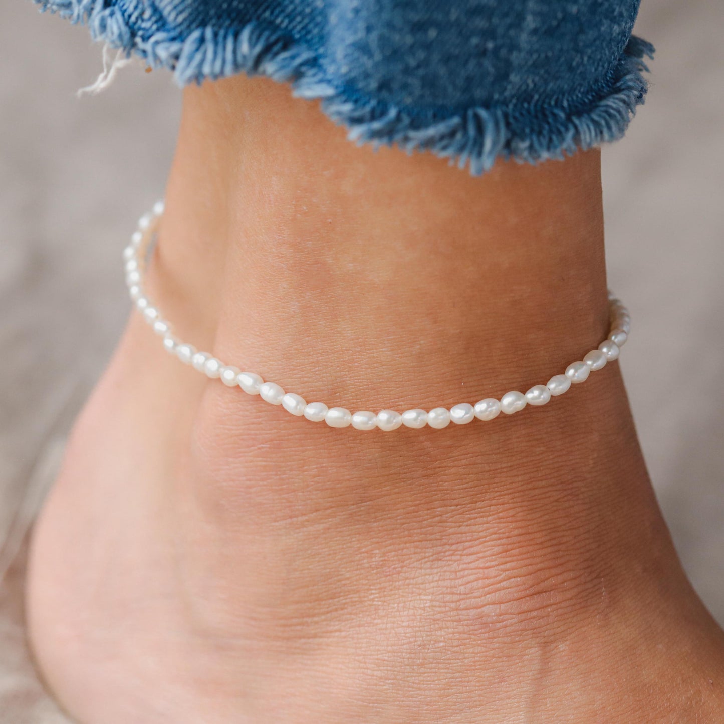 14K SOLID GOLD Fresh Water Pearl Anklet | Beaded anklet bracelet 14K | women's beaded ankle bracelet | peal jewelry | pearl anklet