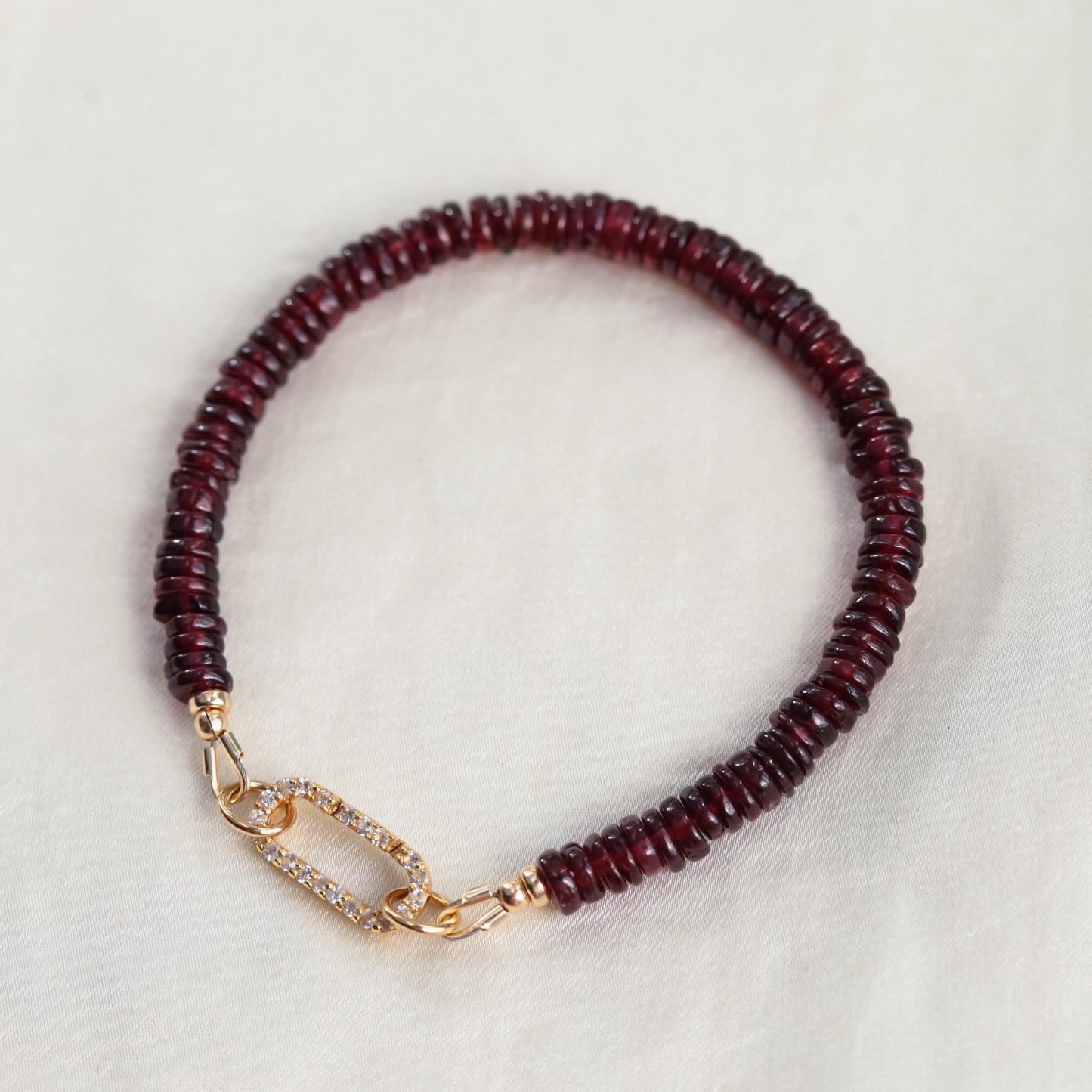 Garnet Carabiner Bracelet -14K
