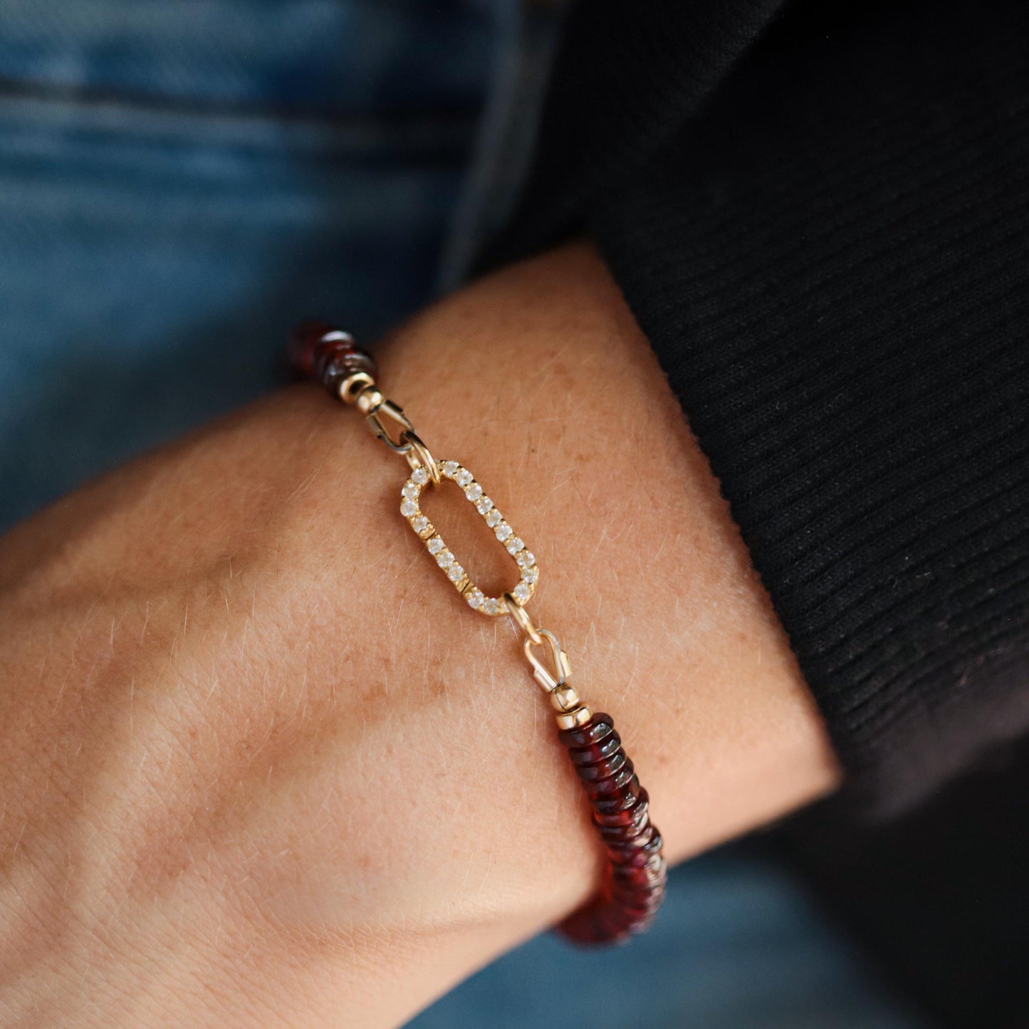 Garnet Carabiner Bracelet -14K