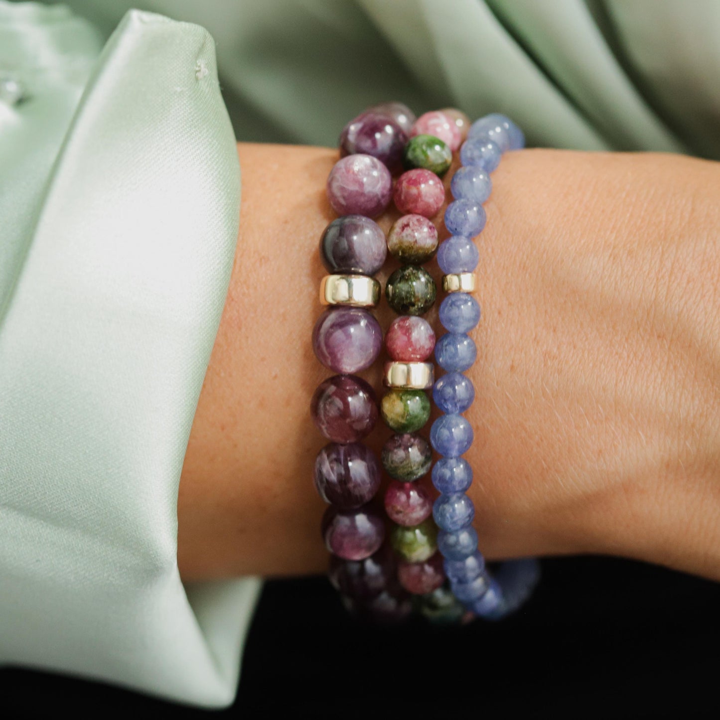 14K GOLD Lepidolite 9mm, AAAA+ Lepidolite Bracelet, AAAA+ Lepidolite Bracelet, Lepidolite Beaded, Lepidolite elastic | large Lepidolite