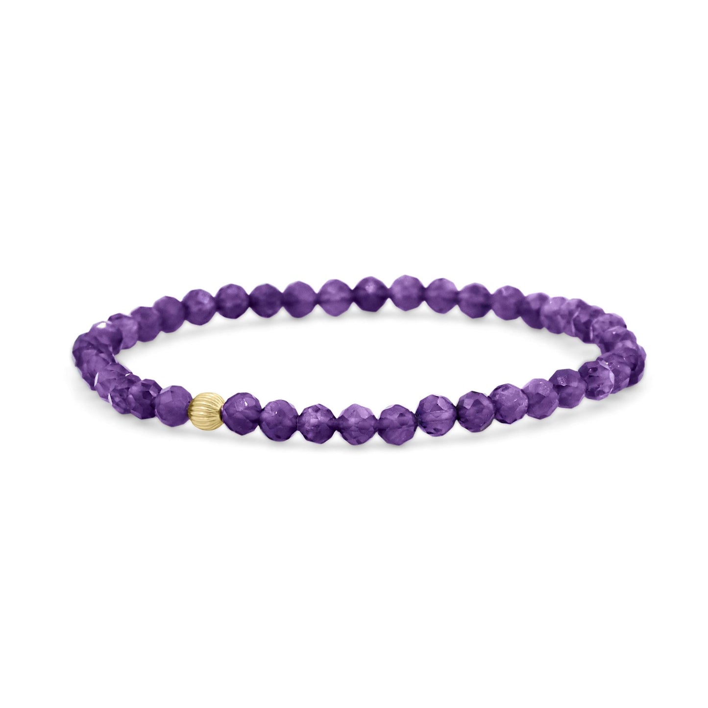 Handcrafted African Amethyst bracelet from Earthly Abundance featuring polished purple gemstone beads on an elastic band.