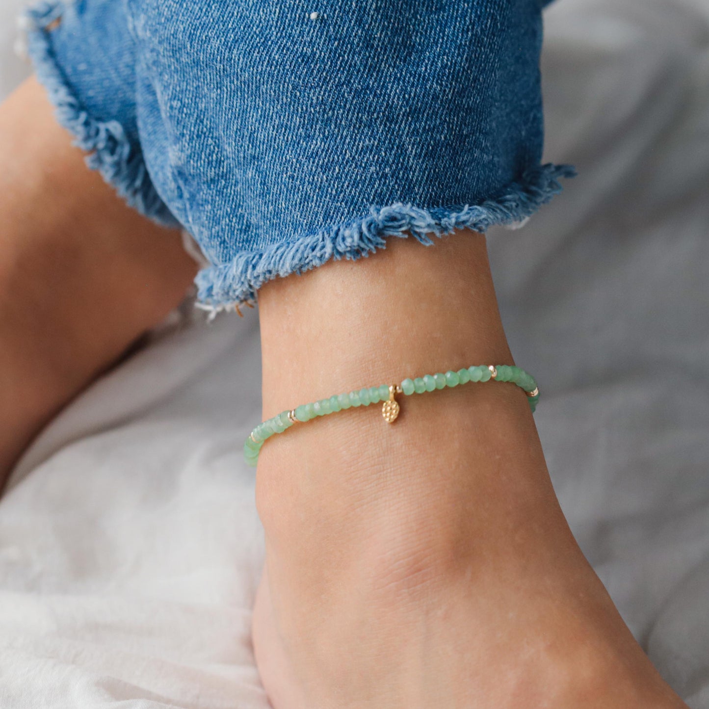 Chrysoprase Anklet - 14K