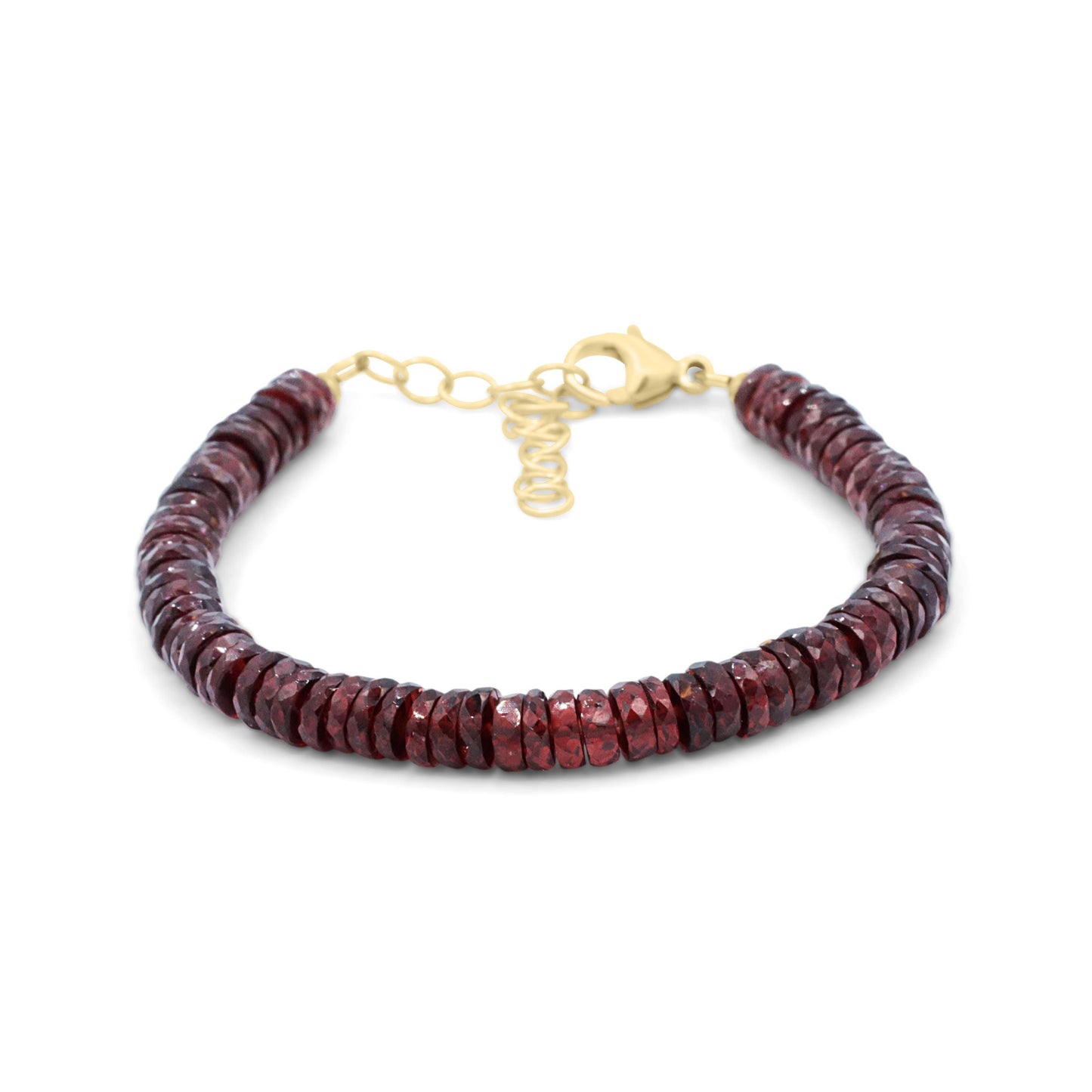Faceted Heishi Garnet bracelet by Earthly Abundance featuring small reddish gemstone beads on a delicate string.