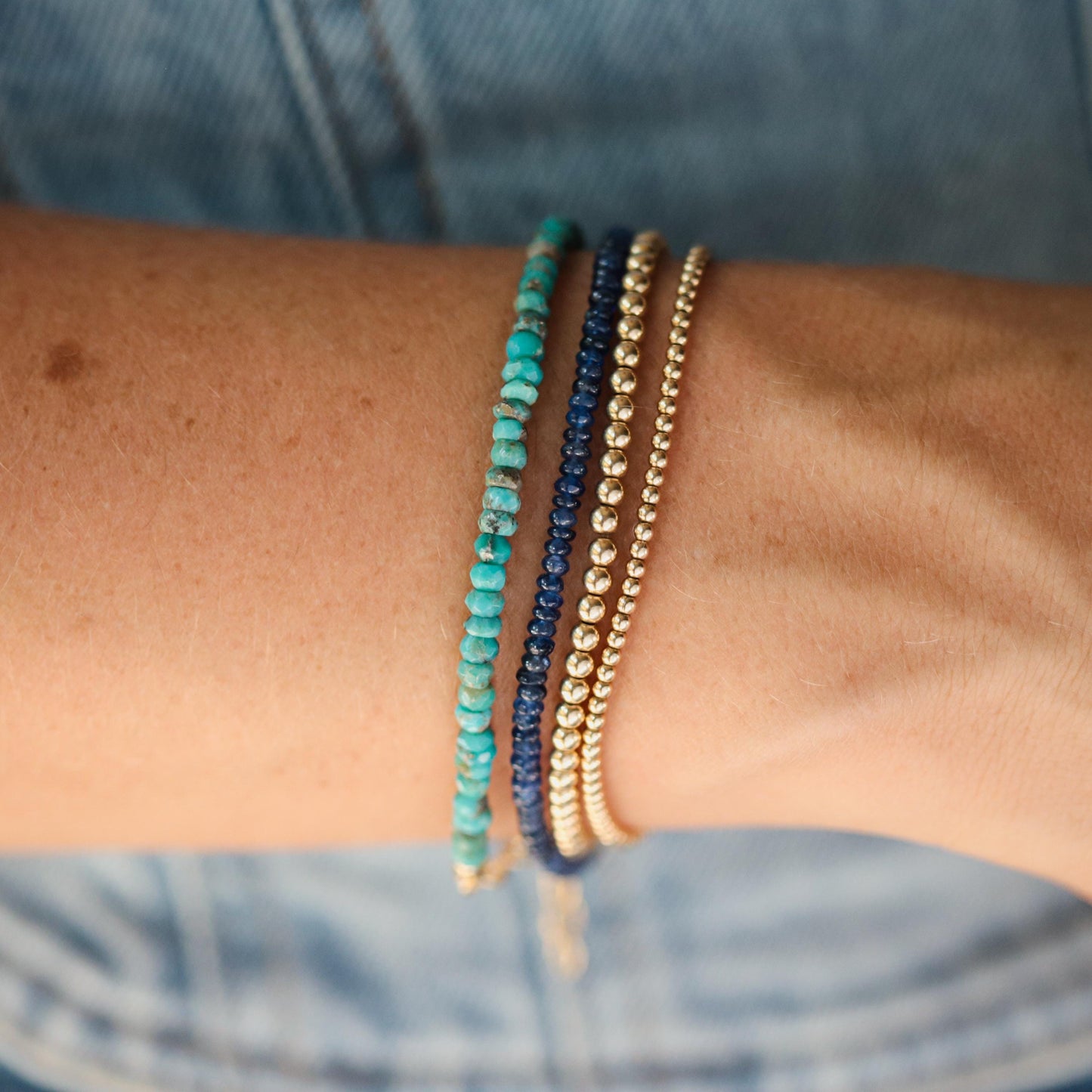 14K GOLD Arizona Turquoise beaded bracelet | Natural authentic turquoise | women's genuine turquoise jewelry | real turquoise | turquoise