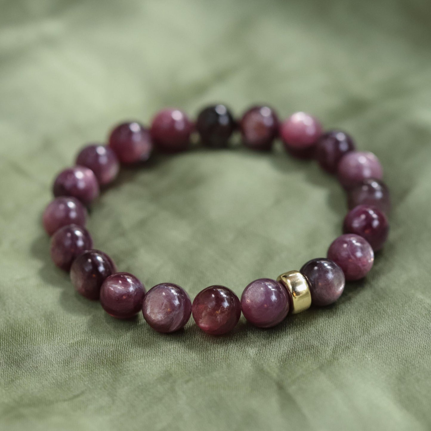 14K GOLD Lepidolite 9mm, AAAA+ Lepidolite Bracelet, AAAA+ Lepidolite Bracelet, Lepidolite Beaded, Lepidolite elastic | large Lepidolite